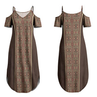 Mabuhay Philippines Festival Family Matching Summer Maxi Dress and Hawaiian Shirt Tnalak Modern Filipiniana Inspired LT14 Mom's Dress Brown - Polynesian Pride