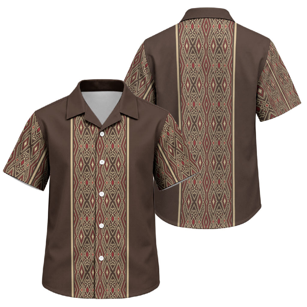 Mabuhay Philippines Festival Family Matching Summer Maxi Dress and Hawaiian Shirt Tnalak Modern Filipiniana Inspired LT14 Son's Shirt Brown - Polynesian Pride