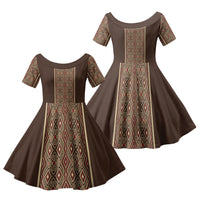 Mabuhay Philippines Festival Family Matching Tank Maxi Dress and Hawaiian Shirt Tnalak Modern Filipiniana Inspired LT14 Daughter's Dress Brown - Polynesian Pride