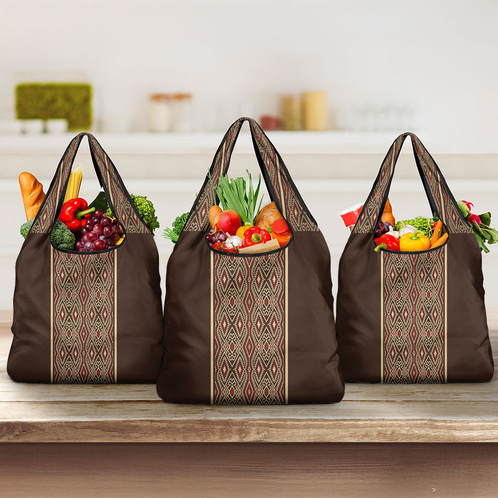 Mabuhay Philippines Festival Grocery Bag Tnalak Modern Filipiniana Inspired LT14 3-pack One Size Brown - Polynesian Pride