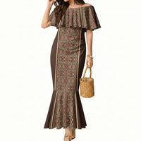 Mabuhay Philippines Festival Mermaid Dress Tnalak Modern Filipiniana Inspired LT14 Women Brown - Polynesian Pride