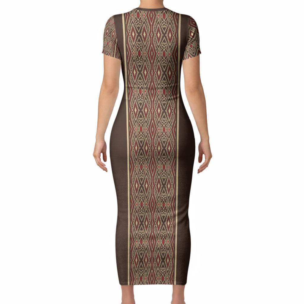 Mabuhay Philippines Festival Short Sleeve Bodycon Dress Tnalak Modern Filipiniana Inspired LT14 - Polynesian Pride