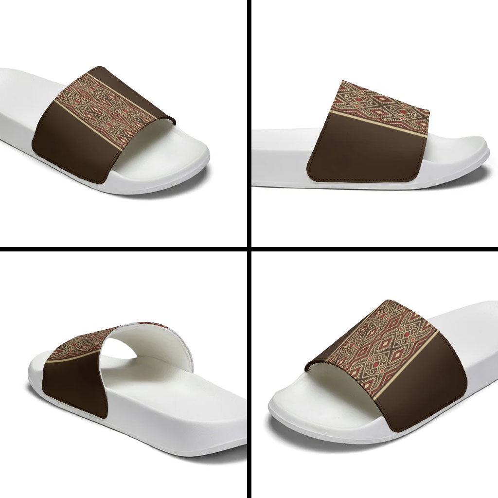 Mabuhay Philippines Festival Slide Sandals Tnalak Modern Filipiniana Inspired LT14 - Polynesian Pride