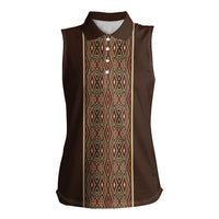 Mabuhay Philippines Festival Women Sleeveless Polo Shirt Tnalak Modern Filipiniana Inspired LT14 Female Brown - Polynesian Pride