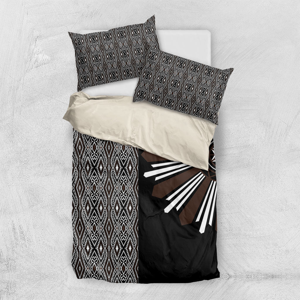 Mabuhay Philippines Festival Bedding Set Araw Tnalak Modern Filipiniana Inspired LT14 US Twin 172cm x 218cm Black - Polynesian Pride