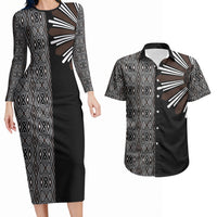 Mabuhay Philippines Festival Couples Matching Long Sleeve Bodycon Dress and Hawaiian Shirt Araw Tnalak Modern Filipiniana Inspired LT14 Black - Polynesian Pride