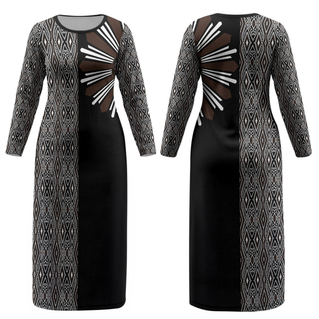 Mabuhay Philippines Festival Couples Matching Long Sleeve Bodycon Dress and Hawaiian Shirt Araw Tnalak Modern Filipiniana Inspired LT14 - Polynesian Pride