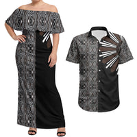 Mabuhay Philippines Festival Couples Matching Off Shoulder Maxi Dress and Hawaiian Shirt Araw Tnalak Modern Filipiniana Inspired LT14 Black - Polynesian Pride