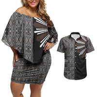 Mabuhay Philippines Festival Couples Matching Off Shoulder Short Dress and Hawaiian Shirt Araw Tnalak Modern Filipiniana Inspired LT14 Black - Polynesian Pride