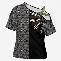 Mabuhay Philippines Festival Cross Shoulder Shirt Araw Tnalak Modern Filipiniana Inspired LT14 Female Black - Polynesian Pride