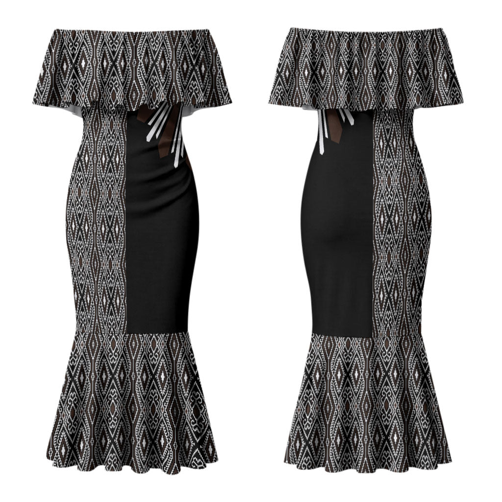 Mabuhay Philippines Festival Family Matching Mermaid Dress and Hawaiian Shirt Araw Tnalak Modern Filipiniana Inspired LT14 Mom's Dress Black - Polynesian Pride