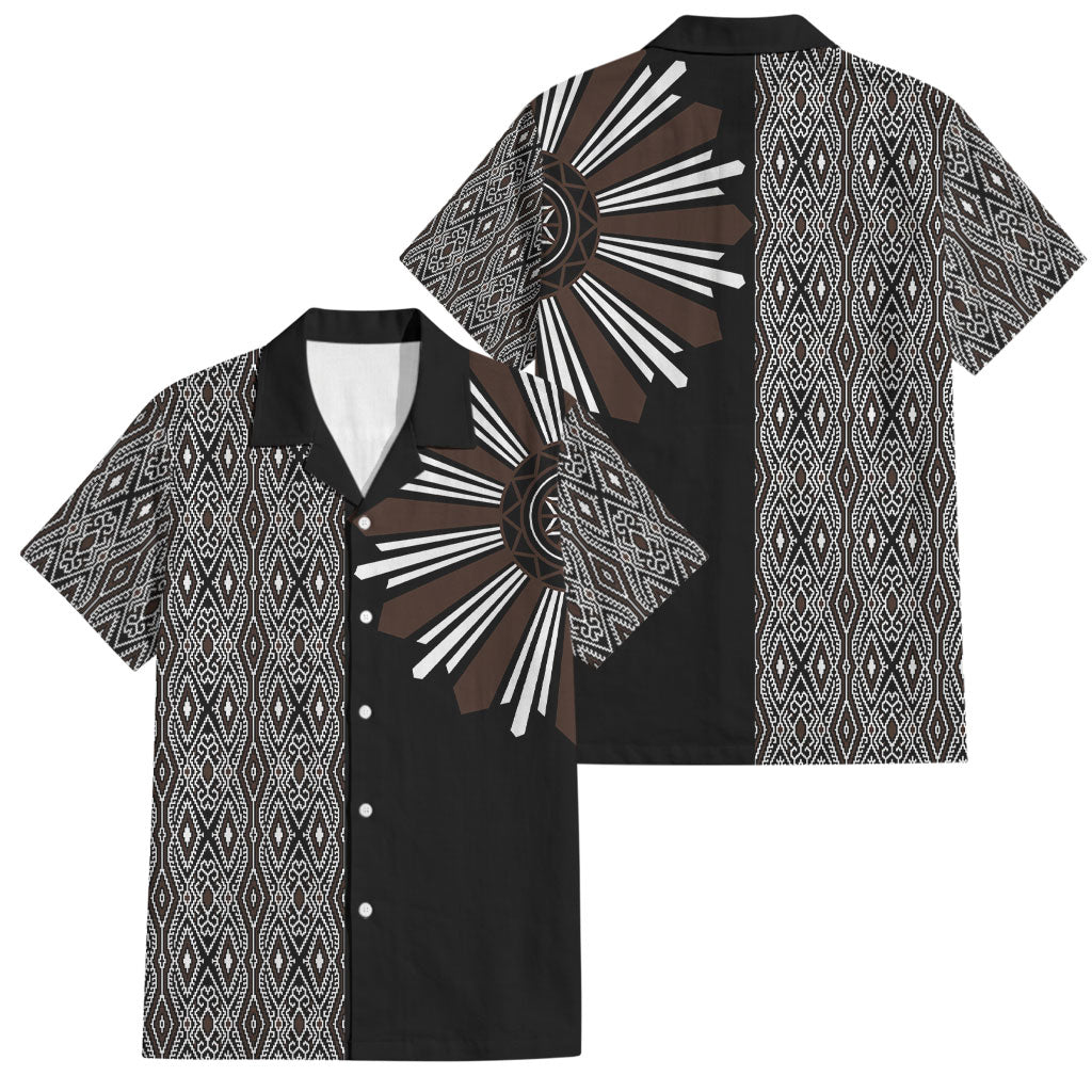 Mabuhay Philippines Festival Family Matching Mermaid Dress and Hawaiian Shirt Araw Tnalak Modern Filipiniana Inspired LT14 Dad's Shirt - Short Sleeve Black - Polynesian Pride