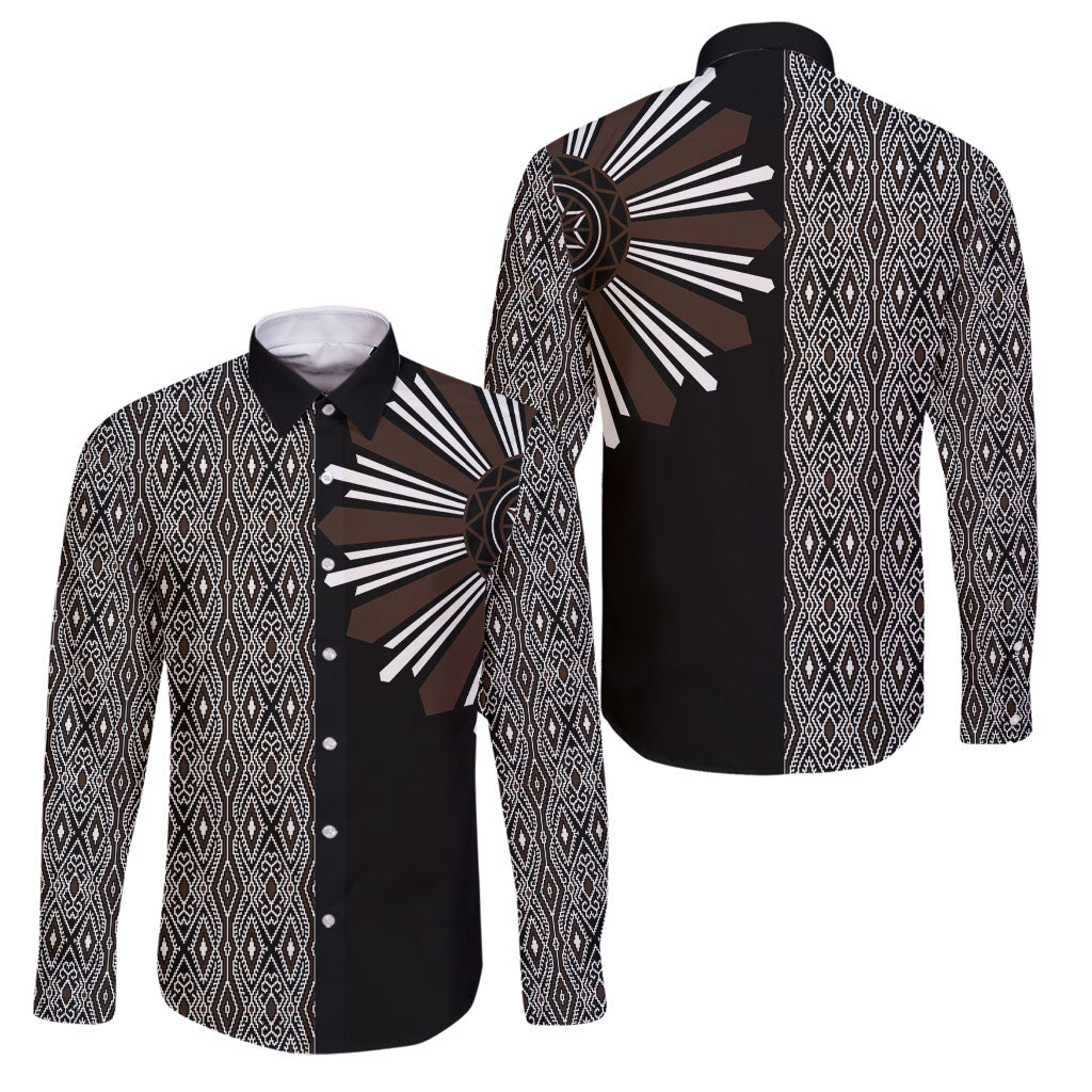 Mabuhay Philippines Festival Family Matching Mermaid Dress and Hawaiian Shirt Araw Tnalak Modern Filipiniana Inspired LT14 Dad's Shirt - Long Sleeve Black - Polynesian Pride