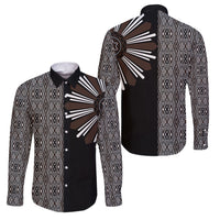 Mabuhay Philippines Festival Family Matching Mermaid Dress and Hawaiian Shirt Araw Tnalak Modern Filipiniana Inspired LT14 Dad's Shirt - Long Sleeve Black - Polynesian Pride