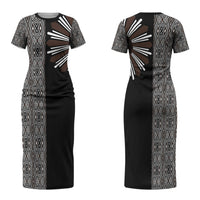 Mabuhay Philippines Festival Family Matching Short Sleeve Bodycon Dress and Hawaiian Shirt Araw Tnalak Modern Filipiniana Inspired LT14 Mom's Dress Black - Polynesian Pride