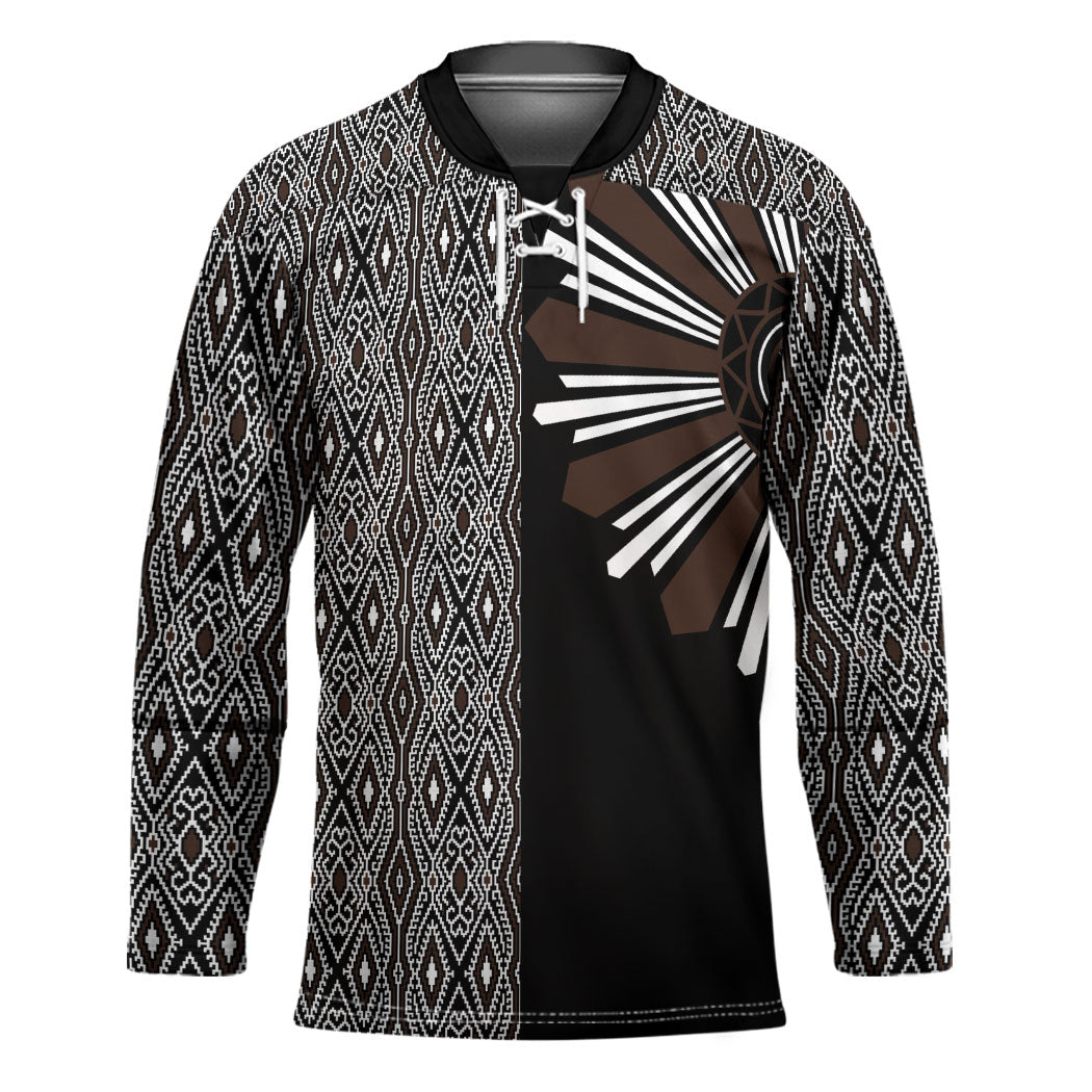 Mabuhay Philippines Festival Hockey Jersey Araw Tnalak Modern Filipiniana Inspired LT14 Unisex Black - Polynesian Pride