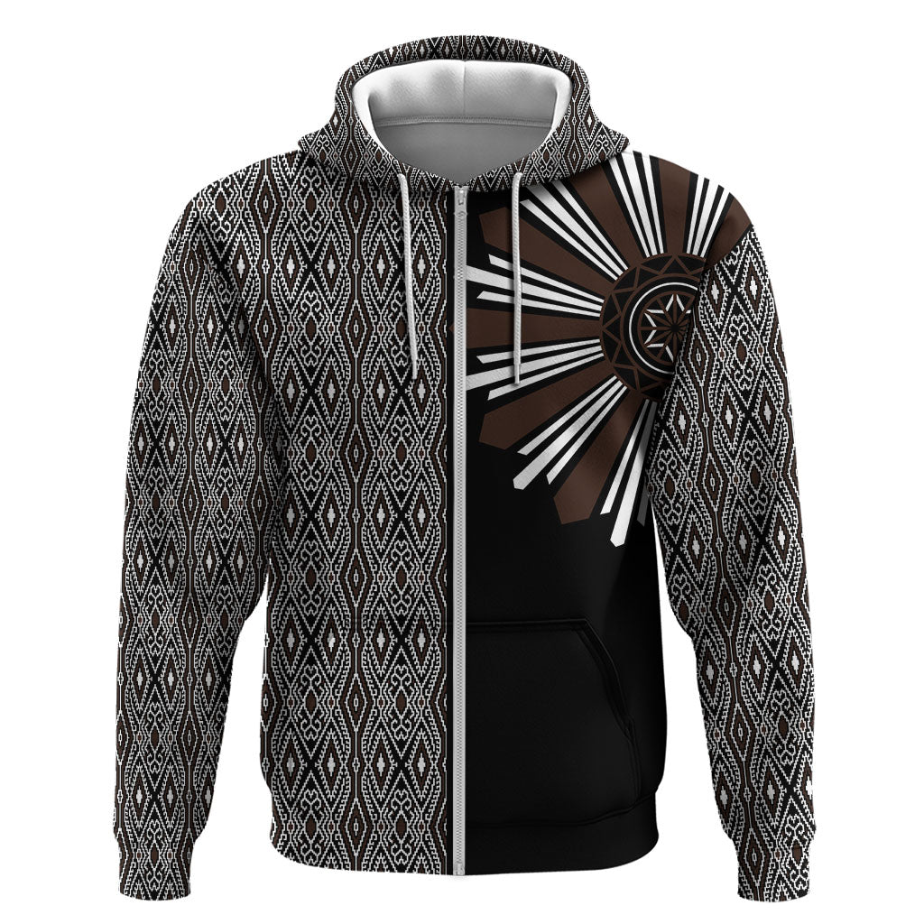 Mabuhay Philippines Festival Hoodie Araw Tnalak Modern Filipiniana Inspired LT14 Zip Hoodie Black - Polynesian Pride