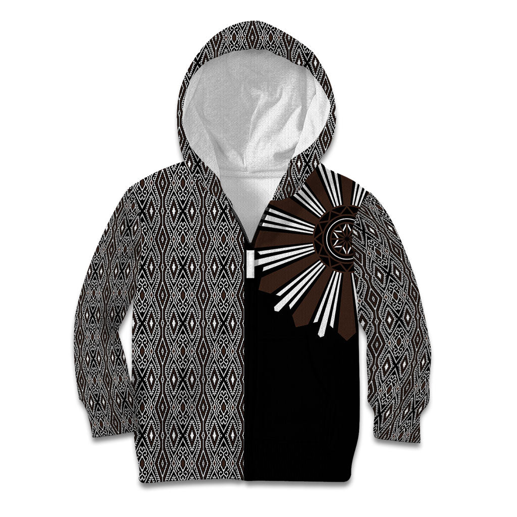 Mabuhay Philippines Festival Kid Hoodie Araw Tnalak Modern Filipiniana Inspired LT14 Zip Hoodie Black - Polynesian Pride