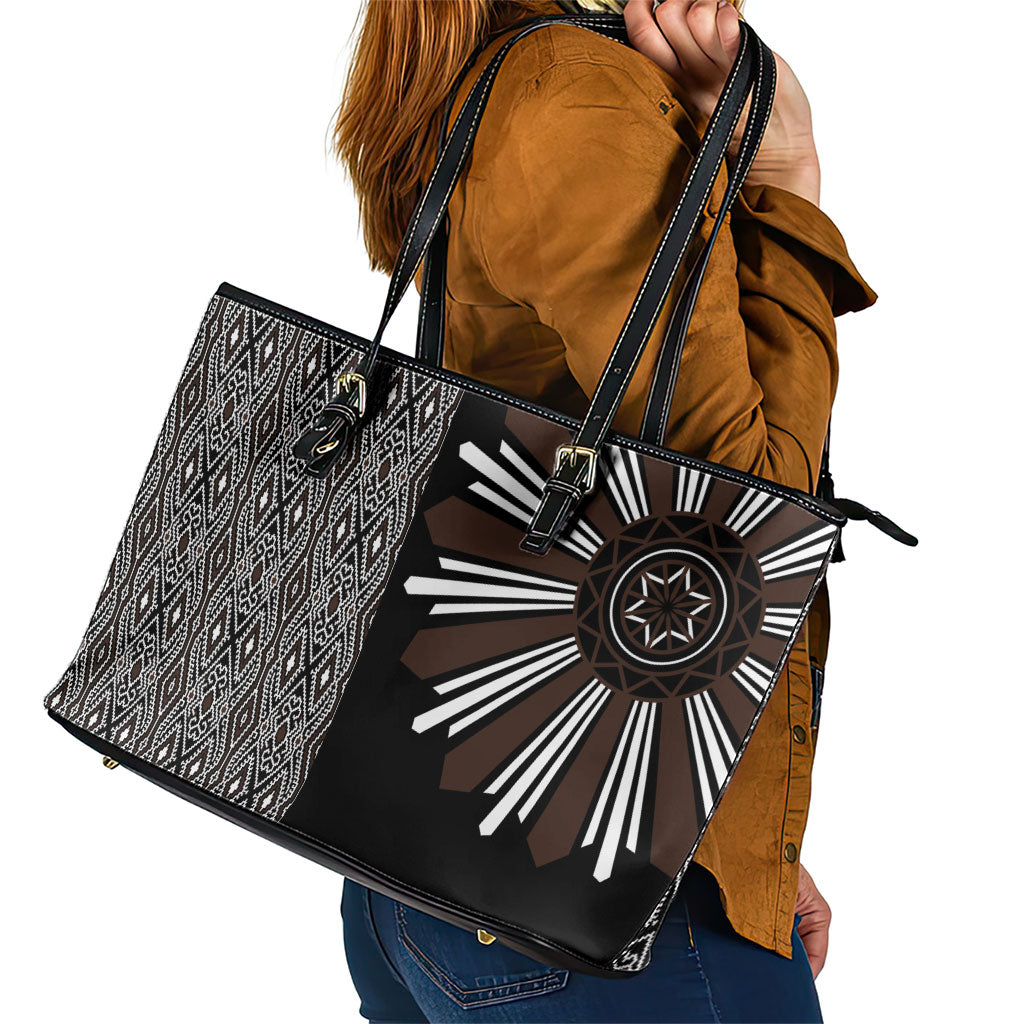 Mabuhay Philippines Festival Leather Tote Bag Araw Tnalak Modern Filipiniana Inspired LT14 - Polynesian Pride