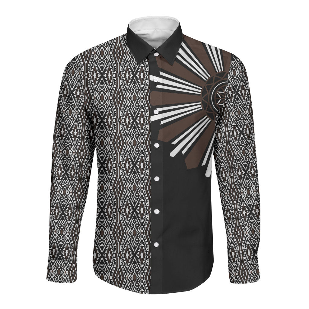 Mabuhay Philippines Festival Long Sleeve Button Shirt Araw Tnalak Modern Filipiniana Inspired LT14 Unisex Black - Polynesian Pride