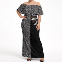 Mabuhay Philippines Festival Off Shoulder Maxi Dress Araw Tnalak Modern Filipiniana Inspired LT14 Women Black - Polynesian Pride