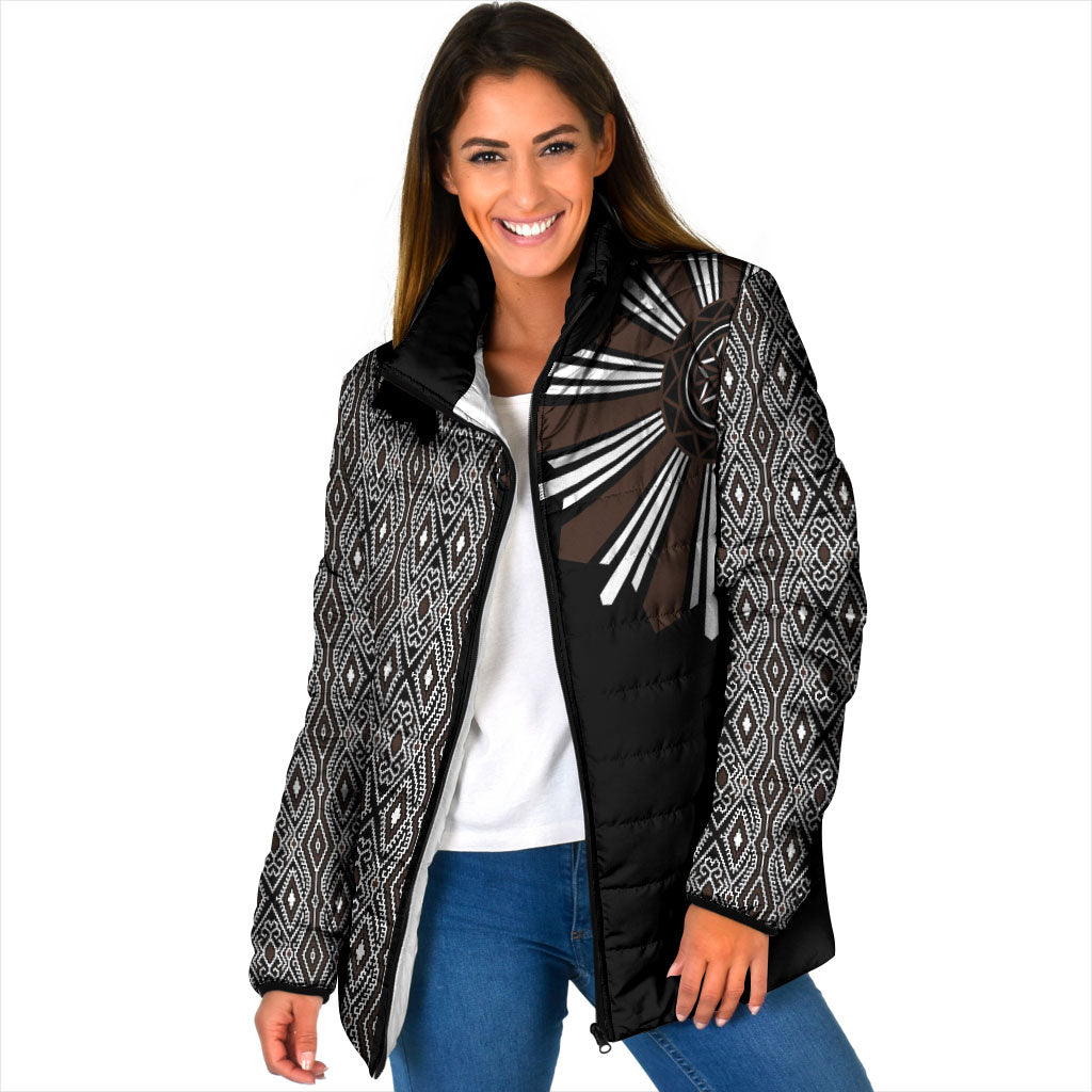 Mabuhay Philippines Festival Padded Jacket Araw Tnalak Modern Filipiniana Inspired LT14 Women Black - Polynesian Pride