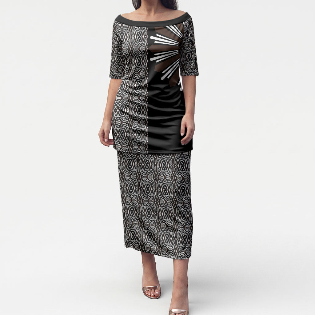 Mabuhay Philippines Festival Puletasi Araw Tnalak Modern Filipiniana Inspired LT14 Long Dress Black - Polynesian Pride