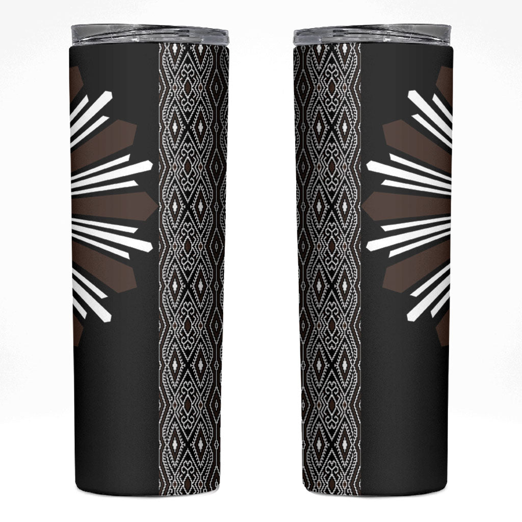 Mabuhay Philippines Festival Skinny Tumbler Araw Tnalak Modern Filipiniana Inspired LT14 Black - Polynesian Pride