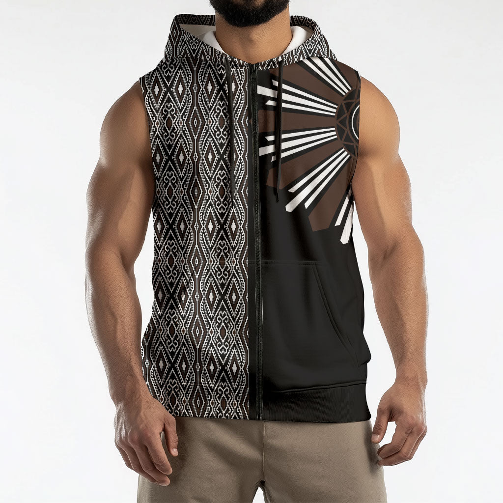Mabuhay Philippines Festival Sleeveless Zip Hoodie Araw Tnalak Modern Filipiniana Inspired LT14 - Polynesian Pride