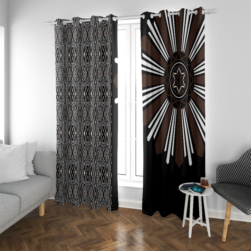 Mabuhay Philippines Festival Window Curtain Araw Tnalak Modern Filipiniana Inspired LT14 With Grommets Black - Polynesian Pride