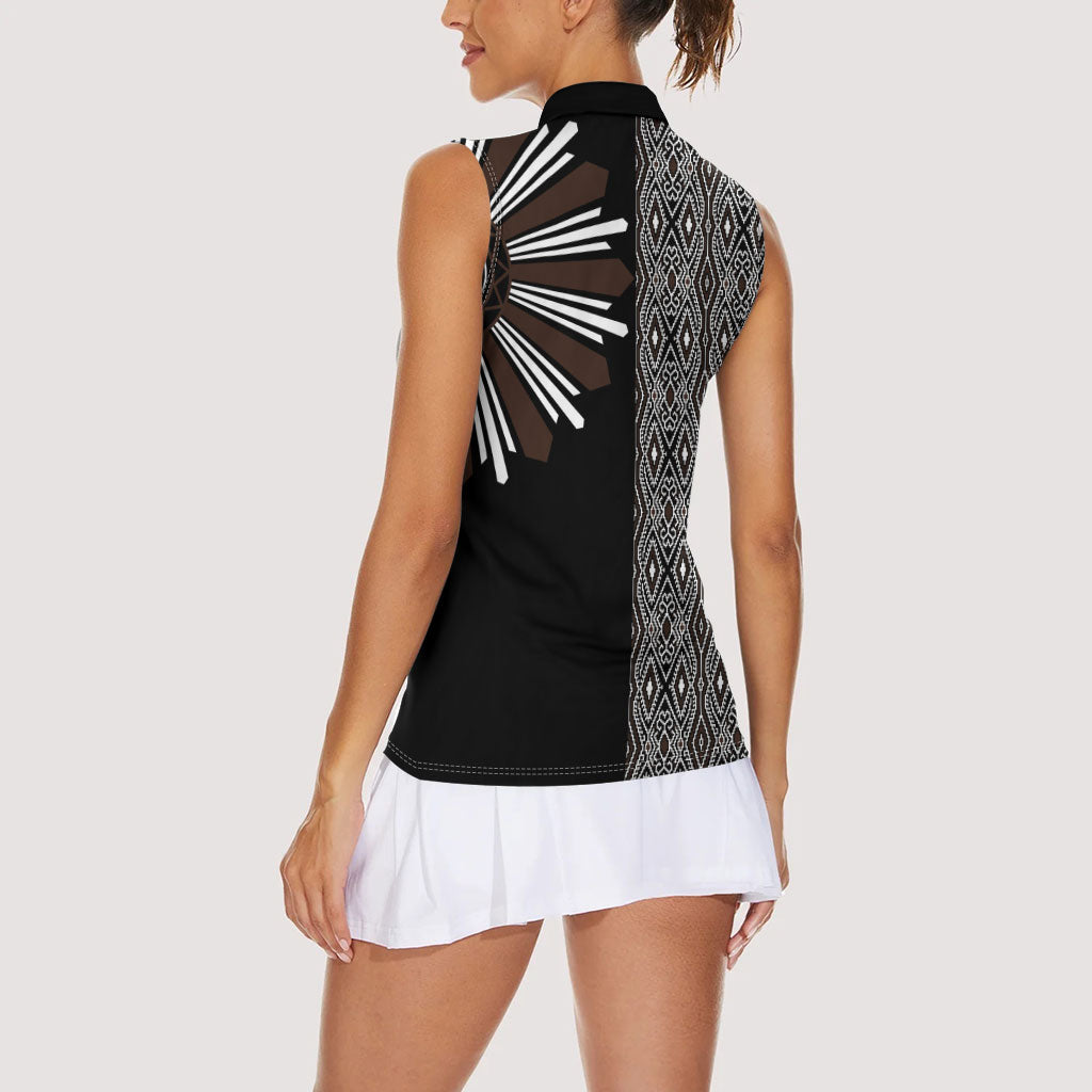 Mabuhay Philippines Festival Women Sleeveless Polo Shirt Araw Tnalak Modern Filipiniana Inspired LT14 - Polynesian Pride