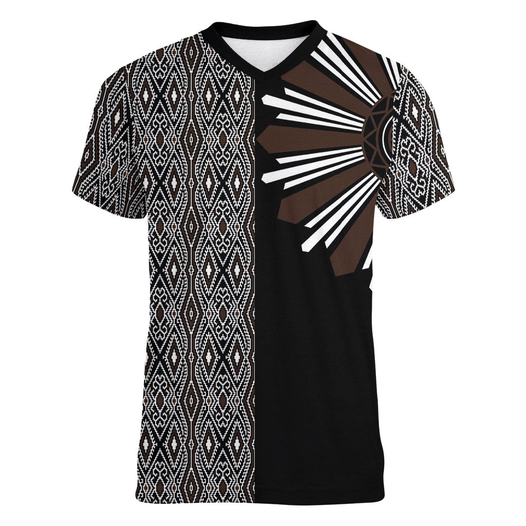 Mabuhay Philippines Festival Women V-Neck T-Shirt Araw Tnalak Modern Filipiniana Inspired LT14 Female Black - Polynesian Pride