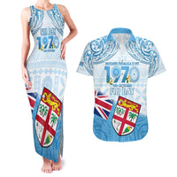 Fiji Day 1970 Couples Matching Tank Maxi Dress and Hawaiian Shirt Proud To Be A Fijian Tapa Pattern LT14 Blue - Polynesian Pride