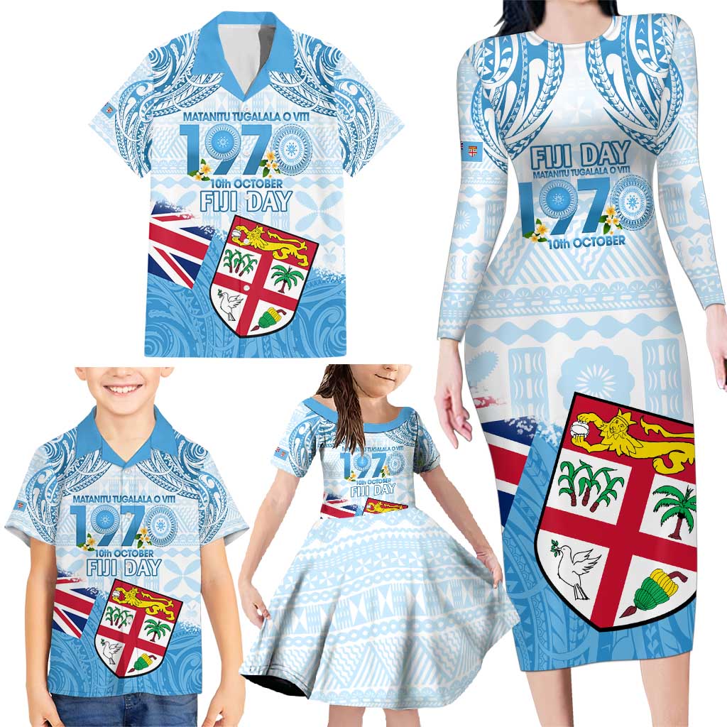 Fiji Day 1970 Family Matching Long Sleeve Bodycon Dress and Hawaiian Shirt Proud To Be A Fijian Tapa Pattern LT14 - Polynesian Pride