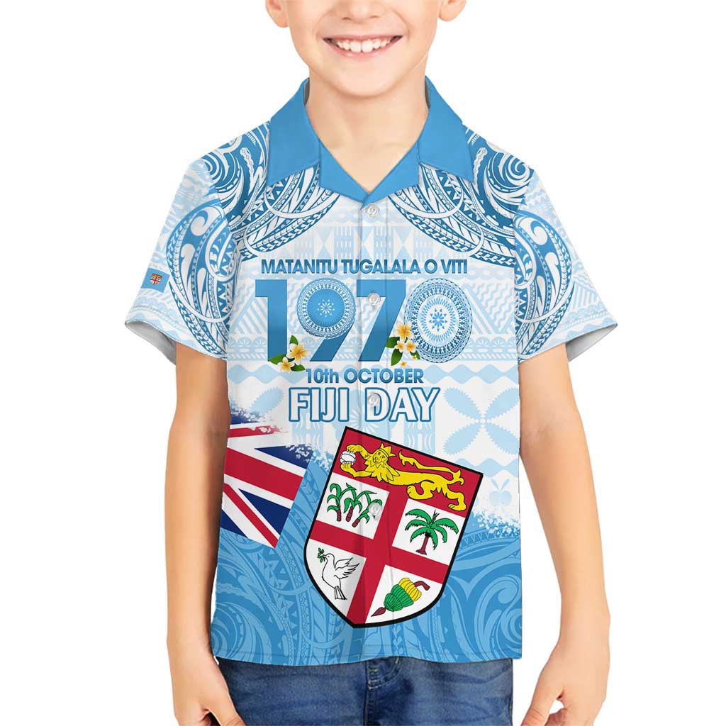 Fiji Day 1970 Family Matching Long Sleeve Bodycon Dress and Hawaiian Shirt Proud To Be A Fijian Tapa Pattern LT14 Son's Shirt Blue - Polynesian Pride