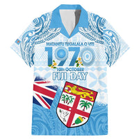 Fiji Day 1970 Family Matching Mermaid Dress and Hawaiian Shirt Proud To Be A Fijian Tapa Pattern LT14 Dad's Shirt - Short Sleeve Blue - Polynesian Pride
