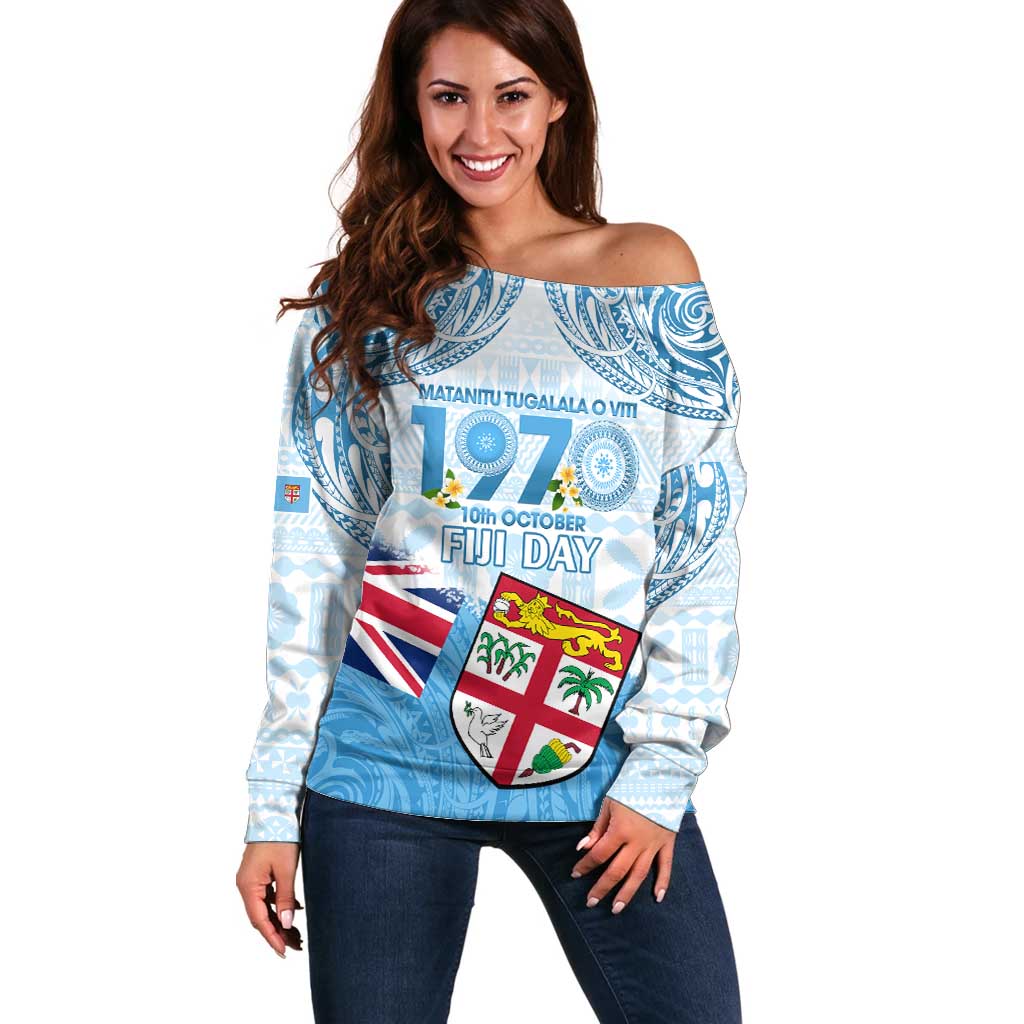 Fiji Day 1970 Off Shoulder Sweater Proud To Be A Fijian Tapa Pattern