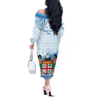 Fiji Day 1970 Off The Shoulder Long Sleeve Dress Proud To Be A Fijian Tapa Pattern