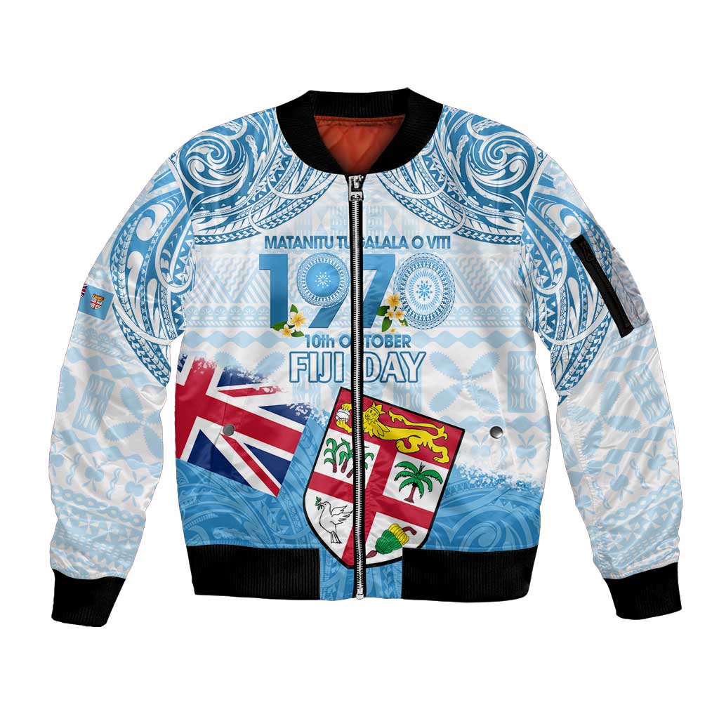 Fiji Day 1970 Sleeve Zip Bomber Jacket Proud To Be A Fijian Tapa Pattern