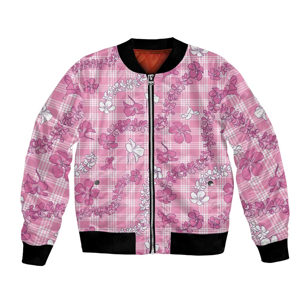 Alaka Aloha Hawaii Bomber Jacket Plumeria Lei With Palaka Motif - Polynesian Pride