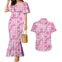 Alaka Aloha Hawaii Couples Matching Mermaid Dress and Hawaiian Shirt Plumeria Lei With Palaka Motif - Polynesian Pride