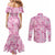 Alaka Aloha Hawaii Couples Matching Mermaid Dress and Long Sleeve Button Shirt Plumeria Lei With Palaka Motif - Polynesian Pride