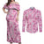 Alaka Aloha Hawaii Couples Matching Off Shoulder Maxi Dress and Long Sleeve Button Shirt Plumeria Lei With Palaka Motif - Polynesian Pride