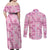 Alaka Aloha Hawaii Couples Matching Off Shoulder Maxi Dress and Long Sleeve Button Shirt Plumeria Lei With Palaka Motif - Polynesian Pride