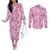 Alaka Aloha Hawaii Couples Matching Off The Shoulder Long Sleeve Dress and Long Sleeve Button Shirt Plumeria Lei With Palaka Motif - Polynesian Pride
