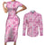 Alaka Aloha Hawaii Couples Matching Short Sleeve Bodycon Dress and Long Sleeve Button Shirt Plumeria Lei With Palaka Motif - Polynesian Pride