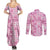 Alaka Aloha Hawaii Couples Matching Summer Maxi Dress and Long Sleeve Button Shirt Plumeria Lei With Palaka Motif - Polynesian Pride