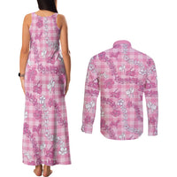 Alaka Aloha Hawaii Couples Matching Tank Maxi Dress and Long Sleeve Button Shirt Plumeria Lei With Palaka Motif LT14 - Polynesian Pride
