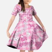 Alaka Aloha Hawaii Family Matching Long Sleeve Bodycon Dress and Hawaiian Shirt Plumeria Lei With Palaka Motif LT14 Daughter's Dress Pink - Polynesian Pride