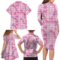 Alaka Aloha Hawaii Family Matching Long Sleeve Bodycon Dress and Hawaiian Shirt Plumeria Lei With Palaka Motif LT14 - Polynesian Pride